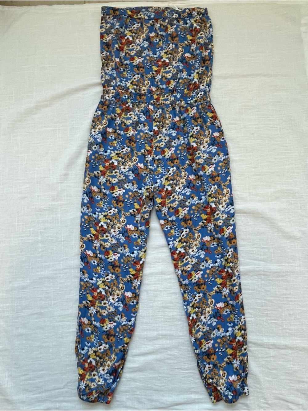 Sunday Best Blue Floral Strapless Jumpsuit